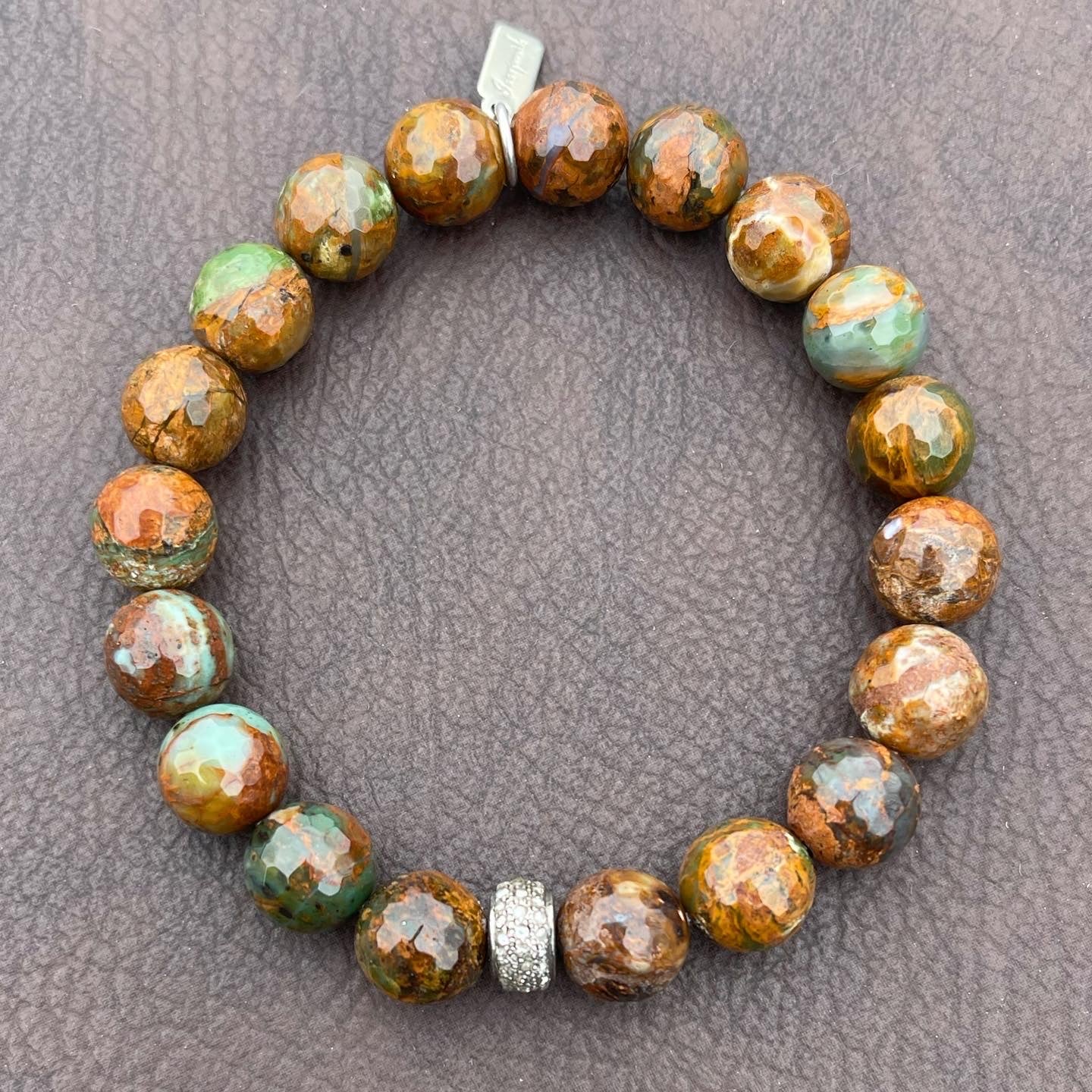 Green African Opal with Diamond Pave Bead