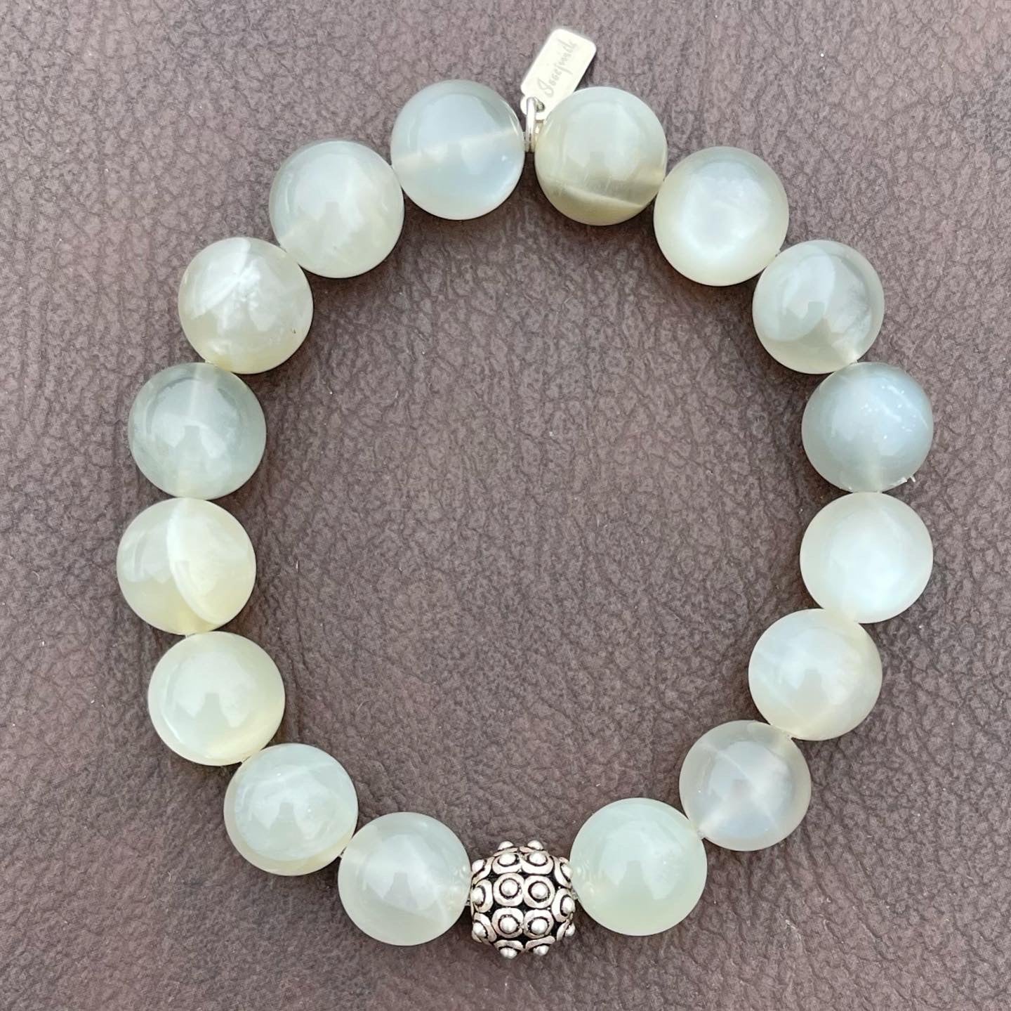 Grey Moonstone with Silver Bead